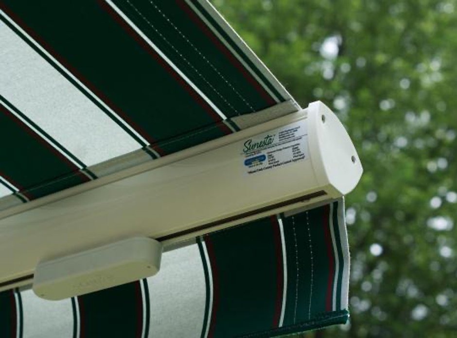 A Miami-Dade rated wind sensor, applied to a Sunesta Awning.
